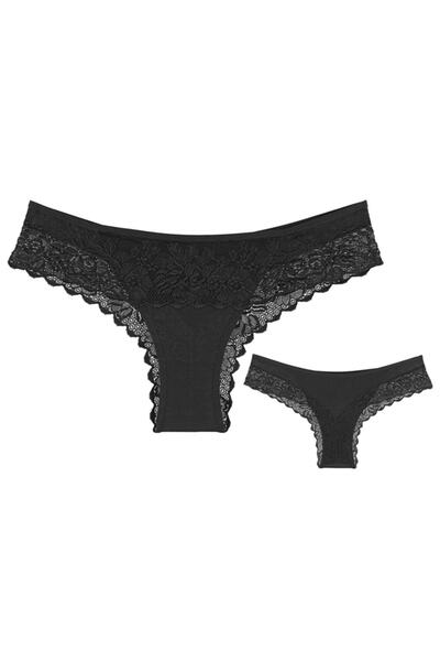 Alışveriş Meydanı Women's Black Lace Lycra Combed Cotton Slip Panties