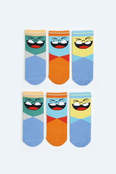 MEM SOCKS Комплект от 6 детски чорапи с 3D усмихнато лице