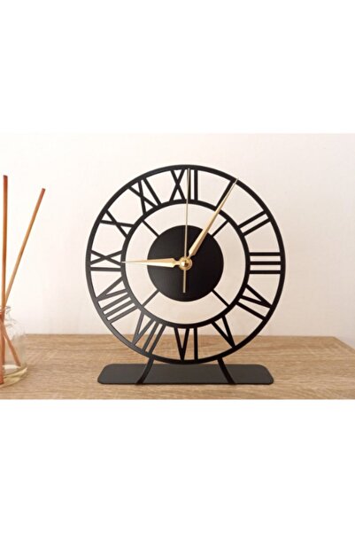 Hzm Collection Roma Rakamlı Siyah Metal Daire Masa Üstü Saati 26x23cm