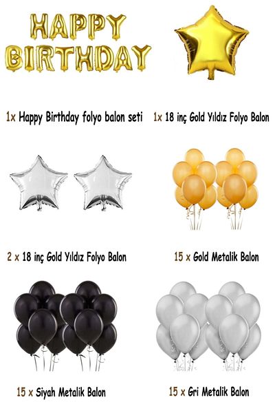 Parti Furyası Adult Birthday Happy Birthday Birthday Set Gold Color