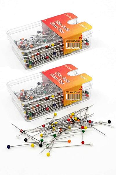 DikkatKesil Renkli Cam Başlı Toplu Iğne 38 Mm 200’lü Paket 2’li