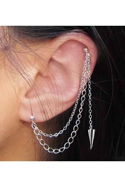 TakıConcept Mızrak Sallantılı Zincirli Çelik Kıkırdak Küpe