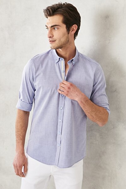 AC&Co / Altınyıldız Classics Erkek Açık Lacivert Slim Fit Dar Kesim Düğmeli Y...