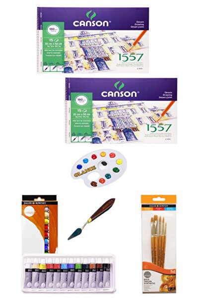 GLANCE Daller Rowney Simply 12x12ml 12 Renk Akrilik Boya Canson Resim Defteri...