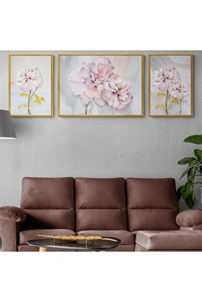 TekTablo Çerçeveli Çiçek Desenli Ahşap Tablo Seti