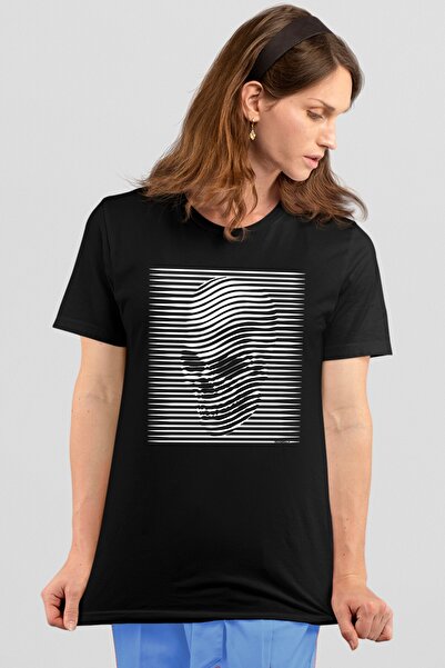 ROCKANDROLL Tricou negru cu mânecă scurtă Stripe Head pentru damă