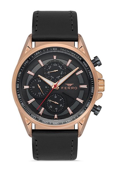 FERRO Black Leather Cord Men's Wristwatch Fm1803B-R