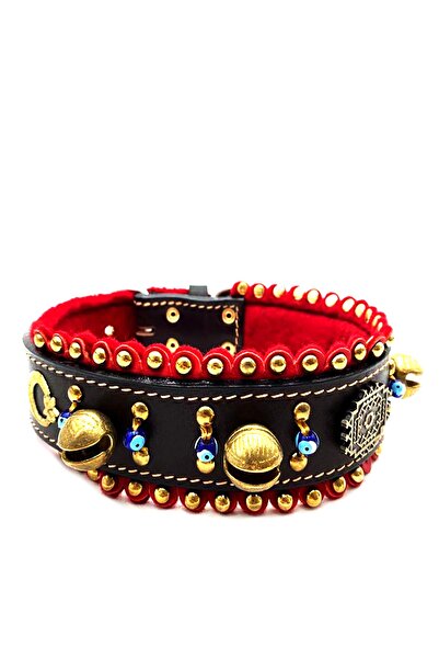 Tasma Market Koyu Kahverengi 4 Zilli Keçeli Deri Köpek Tasması