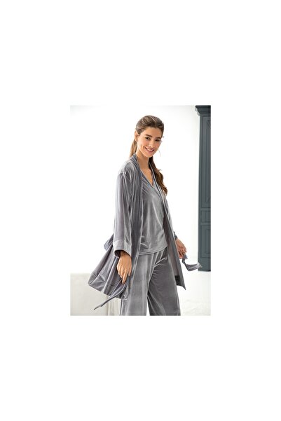 English Home Velvet Touch Kadife Kadın Pijama Takımı Gri
