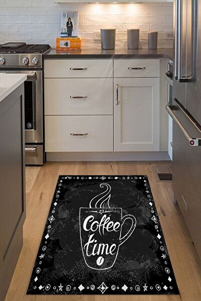 Arrosa Home Siyah Gri Zeminli Coffe Time Yazılı Halı