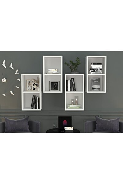 Nettrends Kitaplikli Rafli Duvar Rafi Beyaz 135 Cm Dvr-1063