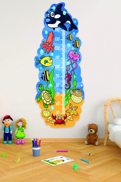 Sepet Yıldızı Cute Sea Creatures Fishes Height Gauge Wall Sticker 130X50 cm