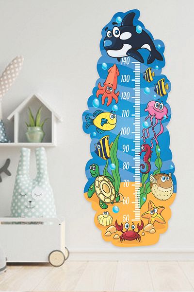 Sepet Yıldızı Cute Sea Creatures Fishes Height Gauge Wall Sticker 130X50 cm