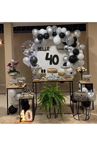 LOTUS PARTY 50 Pieces - Metallic Gray - White - Pastel Black - Balloon Chain Set