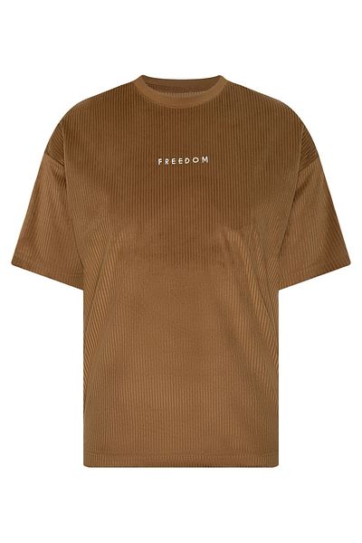 XHAN Μπλουζάκι Camel Freedom Κεντημένο με ραβδώσεις Oversize 2yxe2-45986-30