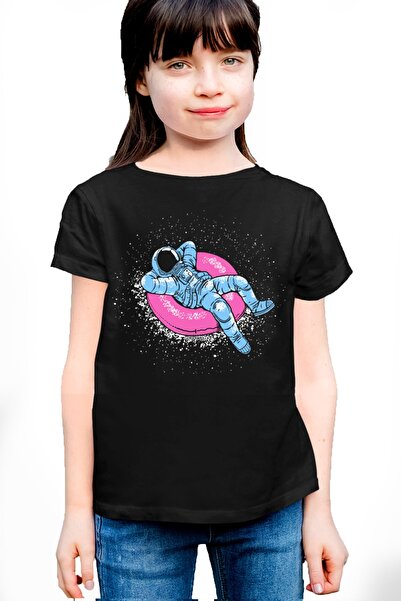 ROCKANDROLL Astronaut u bazenu, crna majica kratkih rukava za devojčice T-shirt
