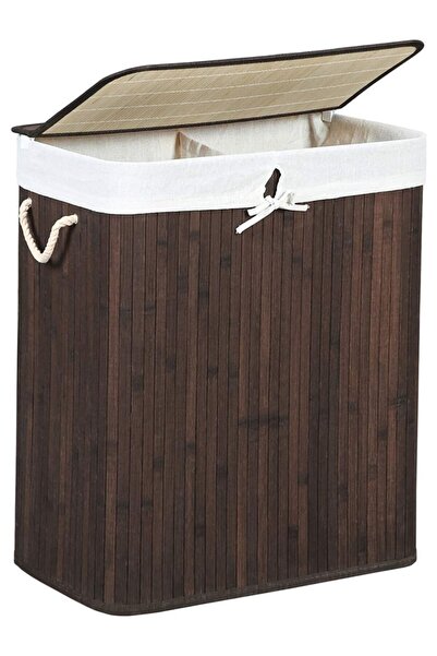 Cherry Collection 2 Bölmeli Bambu Çamaşır Sepeti Kahverengi