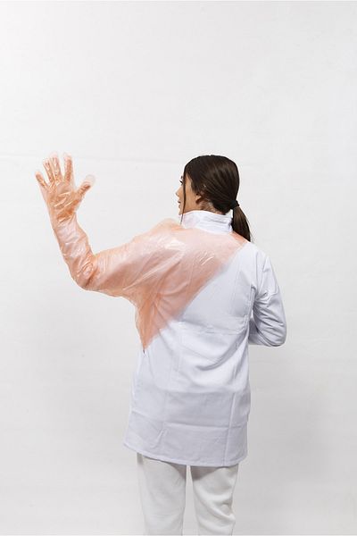 GlobalVet Rectal Gloves Veterinary Gloves with Shoulder Protection 50 Pack Orange