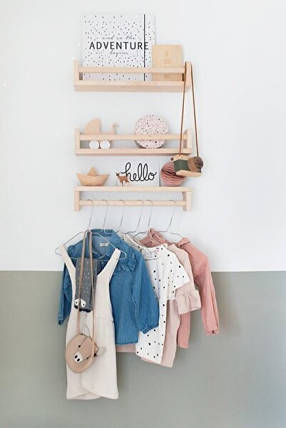 Vegüba Montessori Kitaplık Çocuk Bebek Odası Duvar Rafı Ahşap Kitaplık 3 Adet...