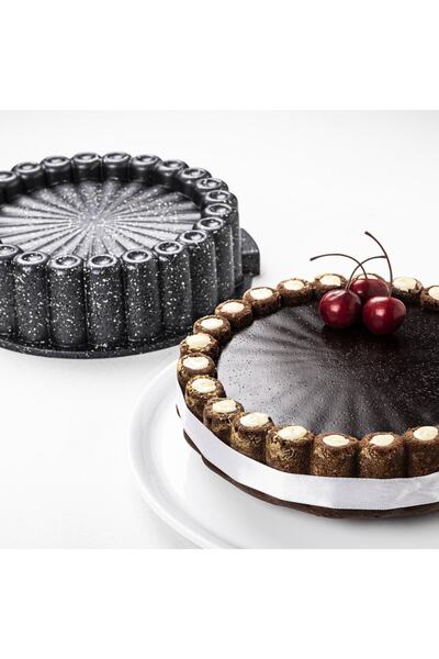 Tantitoni Gray Granite Cast Sliced Tart Mold with Handle 26cm