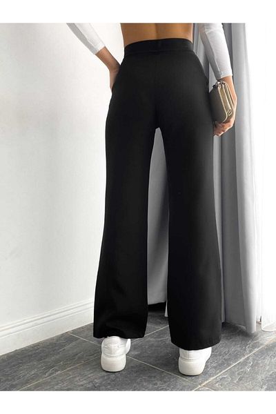 MEECY Pantaloni Palazzo negri cu picior evazat de damă