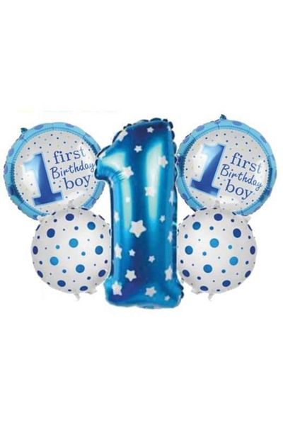 ELGALA Balloon 1 Year Old Set of 5 Helium Balloon Blue Color