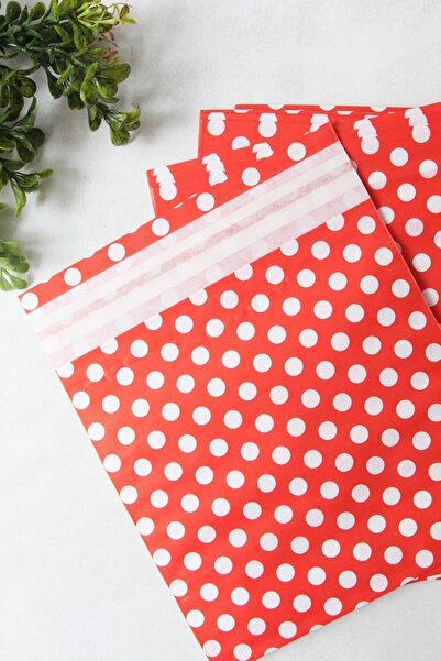 simagift Kırmızı Puantiyeli Renkli Bantlı Kuşe Hediye Paketi 20x20 25 Adet