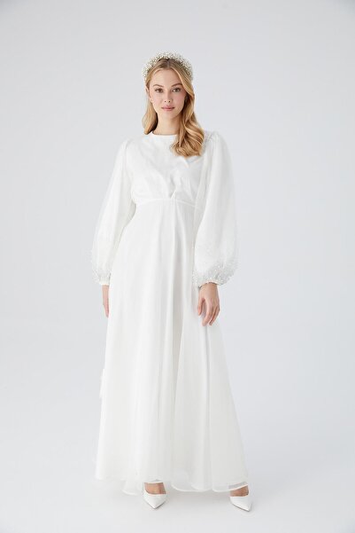 Manuka Večerní šaty z kamenné organzy Ecru