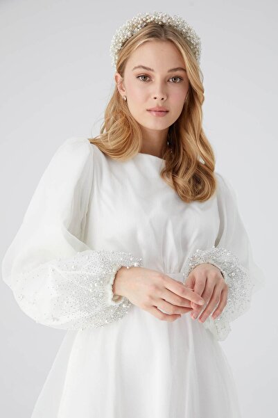 Manuka Večerní šaty z kamenné organzy Ecru