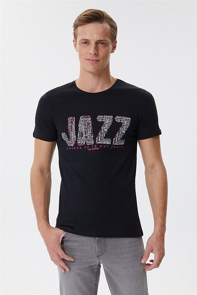 Lee Cooper Τζαζ Ανδρικό μπλουζάκι με λαιμόκοψη σε μαύρο χρώμα