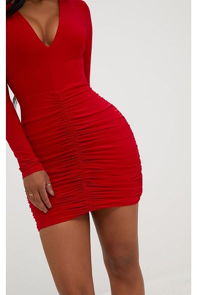 Secret Passion Lingerie Culoare Piept decoltat Snur Detaliat mânecă lungă Rosie Marime mini Rochie Noua Sezon 394