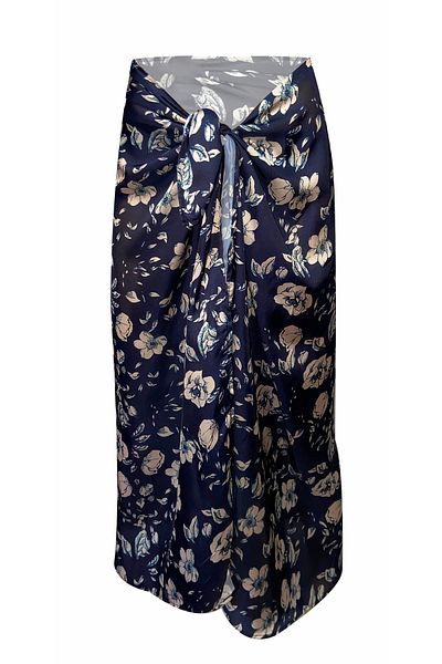 Bolder Avasatin Navy Blue Flower Pattern Satin Pareo