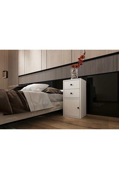 Nettrends Dolaplı Çekmeceli Komodin Beyaz 35 cm Kmd-1017-ç