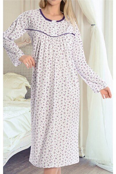 ÇETİNAY Summer Robe Floral Neck Mother's Nightgown Pajamas653728