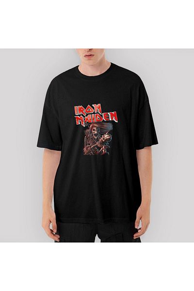 Z zepplin Tricou negru supradimensionat Iron Maiden Skull