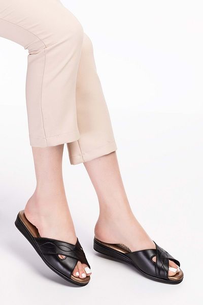 Gondol Papuci de casă eleganti, confortabili, din piele naturală pentru femei Kast.191 - Piele neagră - 38