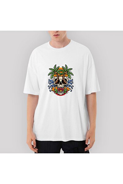 Z zepplin Tricou alb supradimensionat - Skull Beach