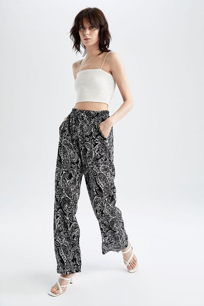 DeFacto Traditionelle Florida-Hose aus Viskose mit hoher Taille und weitem Bein und Taschen