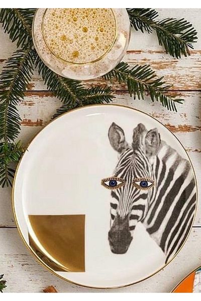 Porland 20 cm Wide Wild Life Zebra Flat Plate - 1 Piece