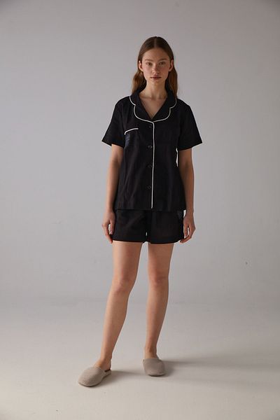 Handarte Nature Women's 100% Cotton Black Short Pajamas Set