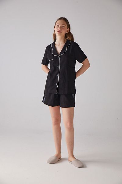 Handarte Nature Women's 100% Cotton Black Short Pajamas Set