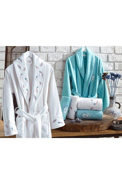 Dantela Vita Oriel White-blue 100% Cotton 6 Piece Dowry Bathrobe Set