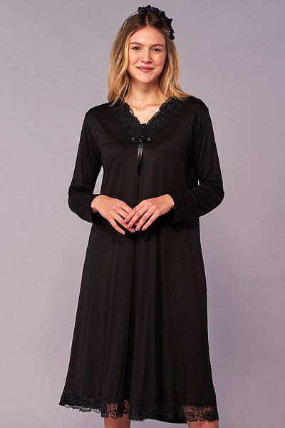 Flora Lacy Maternity Nightgown Black