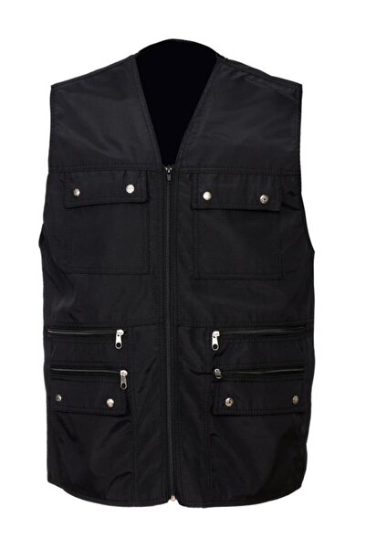 m modası Erkek Siyah Yazlık Kumaş Avcı Yelek