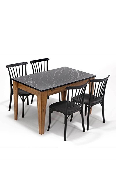 SANDALİE Avrupa / Violet Mutfak Masa Takımı 1 Masa 4 Sandalye - Siyah