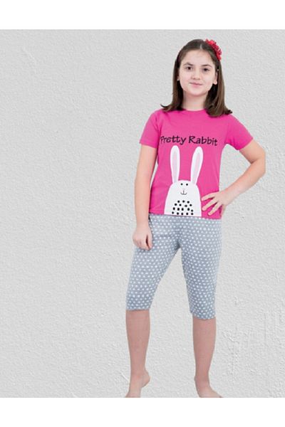 Zirve Cotton Cute Rabbit Girl's Capri Pajama Set