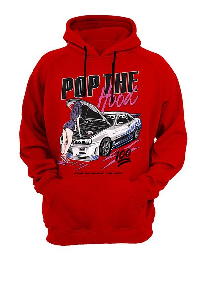 WİDİ Червен суитшърт с щампа Pop The Hood