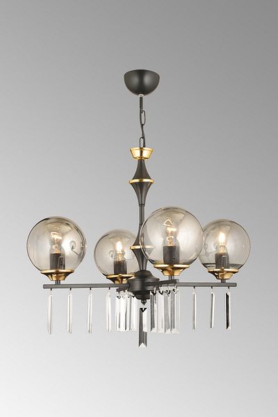 SONSUZ AYDINLATMA&AVİZE Mevlana Black 5-Piece Smoked Glass Luxury Upward Facing Crystal Stone Chandelier
