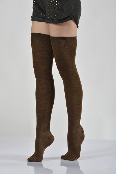 Moda1001 Дамски едноцветни чорапи над коляното - 35-40 - Кафяви