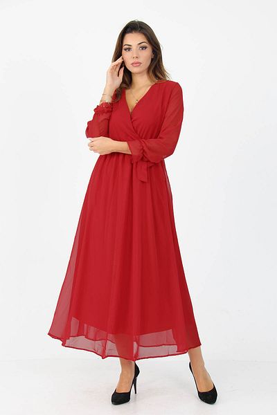 Neşeli Butik Rochie de damă, cu guler dublu, cu șireturi, sezon nou, lungă din șifon Kts003
